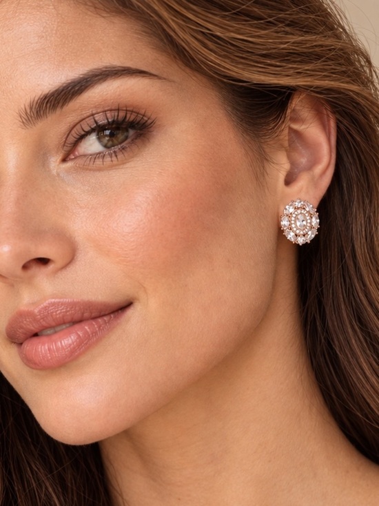 Zara Jewelry - Rose Gold Tone Oval Crystal Stud Earrings (E79)
